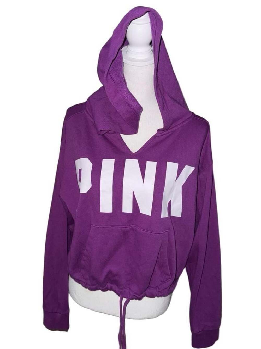 Victoria's Secret PINK Hoodie Size M Purple White Logo Pullover